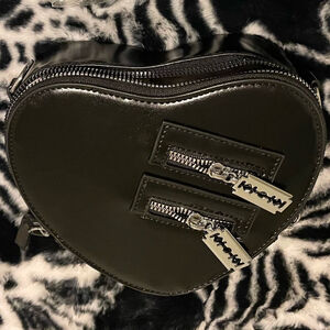 Edgy Goth Chic Punk Crossbody Shoulder Bag Purse with Razor Blade Zipper Pulls